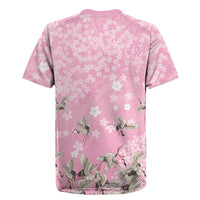 Cranes Sakura Floral Pink Pastel Rugby Jersey Hawaii Japan Culture LT01 - Polynesian Pride