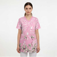 Cranes Sakura Floral Pink Pastel Scrub Top Hawaii Japan Culture LT01 - Polynesian Pride