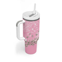 Cranes Sakura Floral Pink Pastel Tumbler With Handle Hawaii Japan Culture - Polynesian Pride