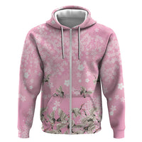 Cranes Sakura Floral Pink Pastel Zip Hoodie Hawaii Japan Culture LT01 Zip Hoodie Pink - Polynesian Pride