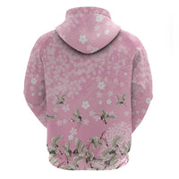 Cranes Sakura Floral Pink Pastel Zip Hoodie Hawaii Japan Culture LT01 - Polynesian Pride