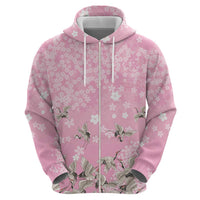Cranes Sakura Floral Pink Pastel Zip Hoodie Hawaii Japan Culture LT01 - Polynesian Pride