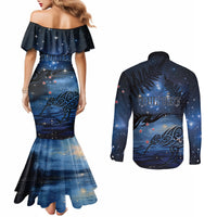 Personalised Matariki Kiwi Couples Matching Mermaid Dress and Long Sleeve Button Shirt Silver Fern LT01 - Polynesian Pride