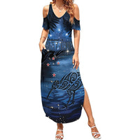 Personalised Matariki Kiwi Summer Maxi Dress Silver Fern LT01 Women Black - Polynesian Pride