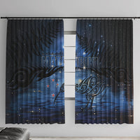 Matariki Kiwi Window Curtain Silver Fern LT01 With Hooks Black - Polynesian Pride