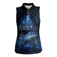Personalised Matariki Kiwi Women Sleeveless Polo Shirt Silver Fern LT01 Female Black - Polynesian Pride