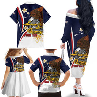 Personalized American Samoa Family Matching Off The Shoulder Long Sleeve Dress and Hawaiian Shirt Amerika Samoa Bald Eagle