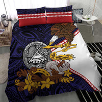 American Samoa Eagle Kava Bowl Bedding Set Plumeria Polynesian Pattern