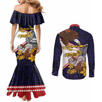 American Samoa Eagle Kava Bowl Couples Matching Mermaid Dress and Long Sleeve Button Shirt Plumeria Polynesian Pattern