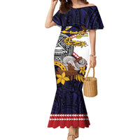American Samoa Eagle Kava Bowl Family Matching Mermaid Dress and Hawaiian Shirt Plumeria Polynesian Pattern