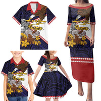 American Samoa Eagle Kava Bowl Family Matching Puletasi and Hawaiian Shirt Plumeria Polynesian Pattern
