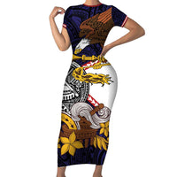American Samoa Eagle Kava Bowl Family Matching Short Sleeve Bodycon Dress and Hawaiian Shirt Plumeria Polynesian Pattern