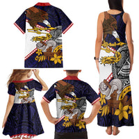 American Samoa Eagle Kava Bowl Family Matching Tank Maxi Dress and Hawaiian Shirt Plumeria Polynesian Pattern