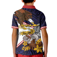 American Samoa Eagle Kava Bowl Kid Polo Shirt Plumeria Polynesian Pattern