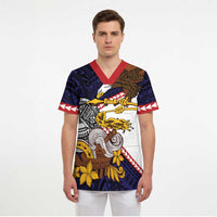 American Samoa Eagle Kava Bowl Scrub Top Plumeria Polynesian Pattern LT01 - Polynesian Pride