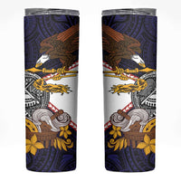 American Samoa Eagle Kava Bowl Skinny Tumbler Plumeria Polynesian Pattern LT01 Black - Polynesian Pride