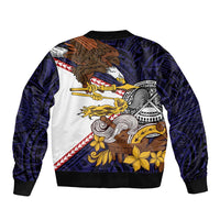 American Samoa Eagle Kava Bowl Sleeve Zip Bomber Jacket Plumeria Polynesian Pattern
