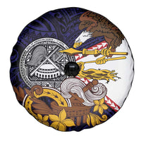 American Samoa Eagle Kava Bowl Spare Tire Cover Plumeria Polynesian Pattern