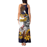 American Samoa Eagle Kava Bowl Tank Maxi Dress Plumeria Polynesian Pattern