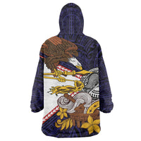 American Samoa Eagle Kava Bowl Wearable Blanket Hoodie Plumeria Polynesian Pattern