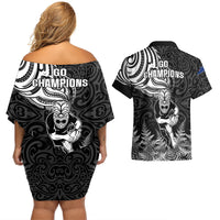 New Zealand Silver Fern Rugby Couples Matching Off Shoulder Short Dress and Hawaiian Shirt Maori Tiki Player With Ta Moko Tribal LT01 - Polynesian Pride