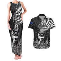 New Zealand Silver Fern Rugby Couples Matching Tank Maxi Dress and Hawaiian Shirt Maori Tiki Player With Ta Moko Tribal LT01 Black - Polynesian Pride