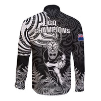 New Zealand Silver Fern Rugby Long Sleeve Button Shirt Maori Tiki Player With Ta Moko Tribal LT01 - Polynesian Pride