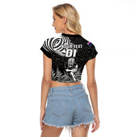 Custom New Zealand Silver Fern Rugby Raglan Cropped T Shirt Maori Tiki Player With Ta Moko Tribal LT01 - Polynesian Pride