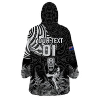 Custom New Zealand Silver Fern Rugby Wearable Blanket Hoodie Maori Tiki Player With Ta Moko Tribal LT01 - Polynesian Pride