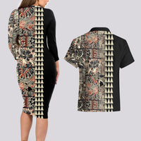 Hawaiian Quilt Couples Matching Long Sleeve Bodycon Dress and Hawaiian Shirt Hibiscus Kakau Vintage Style LT01 - Polynesian Pride