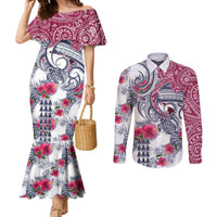 Hawaii Kakau Mix Paisley Pattern Couples Matching Mermaid Dress and Long Sleeve Button Shirt Polynesian Tropical Unique Style LT01 White - Polynesian Pride