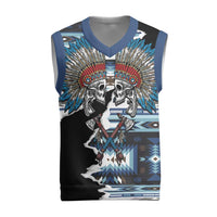 Native American Chief Skull With Axe Christmas Knitted V-Neck Vest LT01 Black - Polynesian Pride