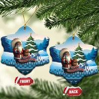 Native American Santa Claus Ceramic Ornament Merry Christmas 2025 LT01 Snow Flake Blue - Polynesian Pride