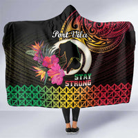 Vanuatu Port Vila Stay Strong Hooded Blanket Long God Yumi Stanap LT01 One Size Black - Polynesian Pride