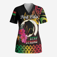 Personalised Vanuatu Port Vila Stay Strong Scrub Top Long God Yumi Stanap LT01 Adult Black - Polynesian Pride