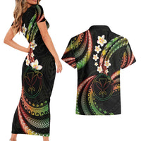 Hawaii Map Kanaka Maoli Couples Matching Short Sleeve Bodycon Dress and Hawaiian Shirt Fantastic Frangipani Reggae