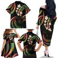 Hawaii Map Kanaka Maoli Family Matching Off The Shoulder Long Sleeve Dress and Hawaiian Shirt Fantastic Frangipani Reggae