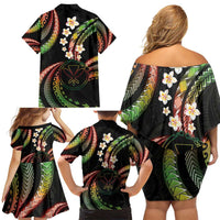 Hawaii Map Kanaka Maoli Family Matching Off Shoulder Short Dress and Hawaiian Shirt Fantastic Frangipani Reggae