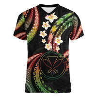 Hawaii Map Kanaka Maoli Women V-Neck T-Shirt Fantastic Frangipani Reggae