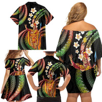 Hawaii King Kamehameha Family Matching Off Shoulder Short Dress and Hawaiian Shirt Fantastic Plumeria Reggae