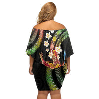 Hawaii King Kamehameha Family Matching Off Shoulder Short Dress and Hawaiian Shirt Fantastic Plumeria Reggae