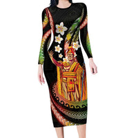 Hawaii King Kamehameha Long Sleeve Bodycon Dress Fantastic Plumeria Reggae