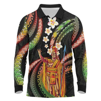 Hawaii King Kamehameha Long Sleeve Polo Shirt Fantastic Plumeria Reggae
