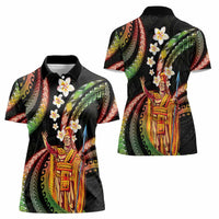Hawaii King Kamehameha Women Polo Shirt Fantastic Plumeria Reggae