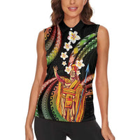 Hawaii King Kamehameha Women Sleeveless Polo Shirt Fantastic Plumeria Reggae