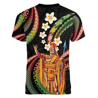 Hawaii King Kamehameha Women V-Neck T-Shirt Fantastic Plumeria Reggae