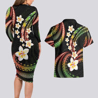 Hawaii Plumeria Reggae Couples Matching Long Sleeve Bodycon Dress and Hawaiian Shirt Polynesian Pattern LT01 - Polynesian Pride