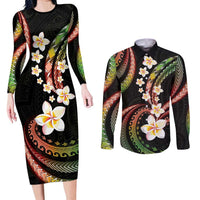 Hawaii Plumeria Reggae Couples Matching Long Sleeve Bodycon Dress and Long Sleeve Button Shirt Polynesian Pattern LT01 Reggae - Polynesian Pride