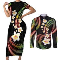 Hawaii Plumeria Reggae Couples Matching Short Sleeve Bodycon Dress and Long Sleeve Button Shirt Polynesian Pattern LT01 Reggae - Polynesian Pride
