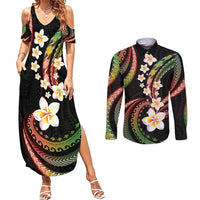 Hawaii Plumeria Reggae Couples Matching Summer Maxi Dress and Long Sleeve Button Shirt Polynesian Pattern LT01 Reggae - Polynesian Pride